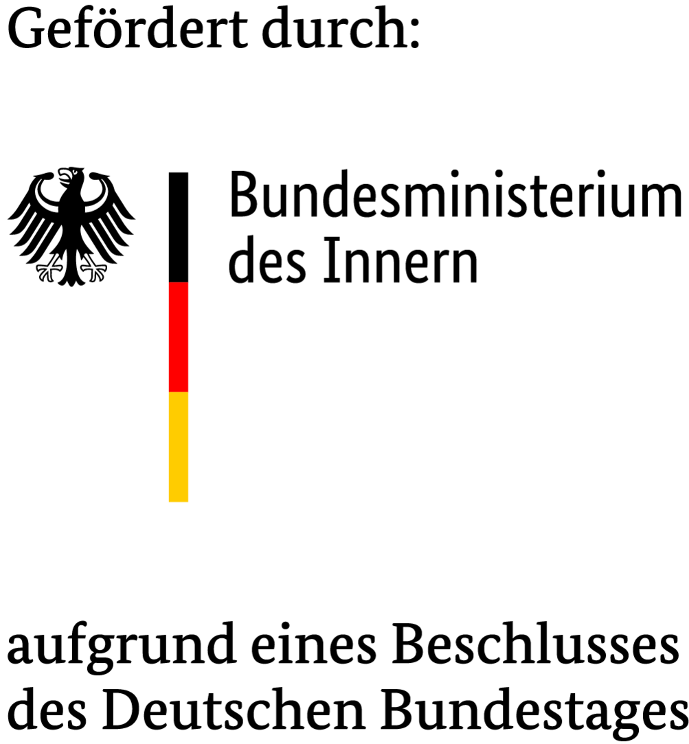 Logo BMI: Gefördert durch Bundesministerium des Innern aufgrund eines Beschlusses des Deutschen Bundestages